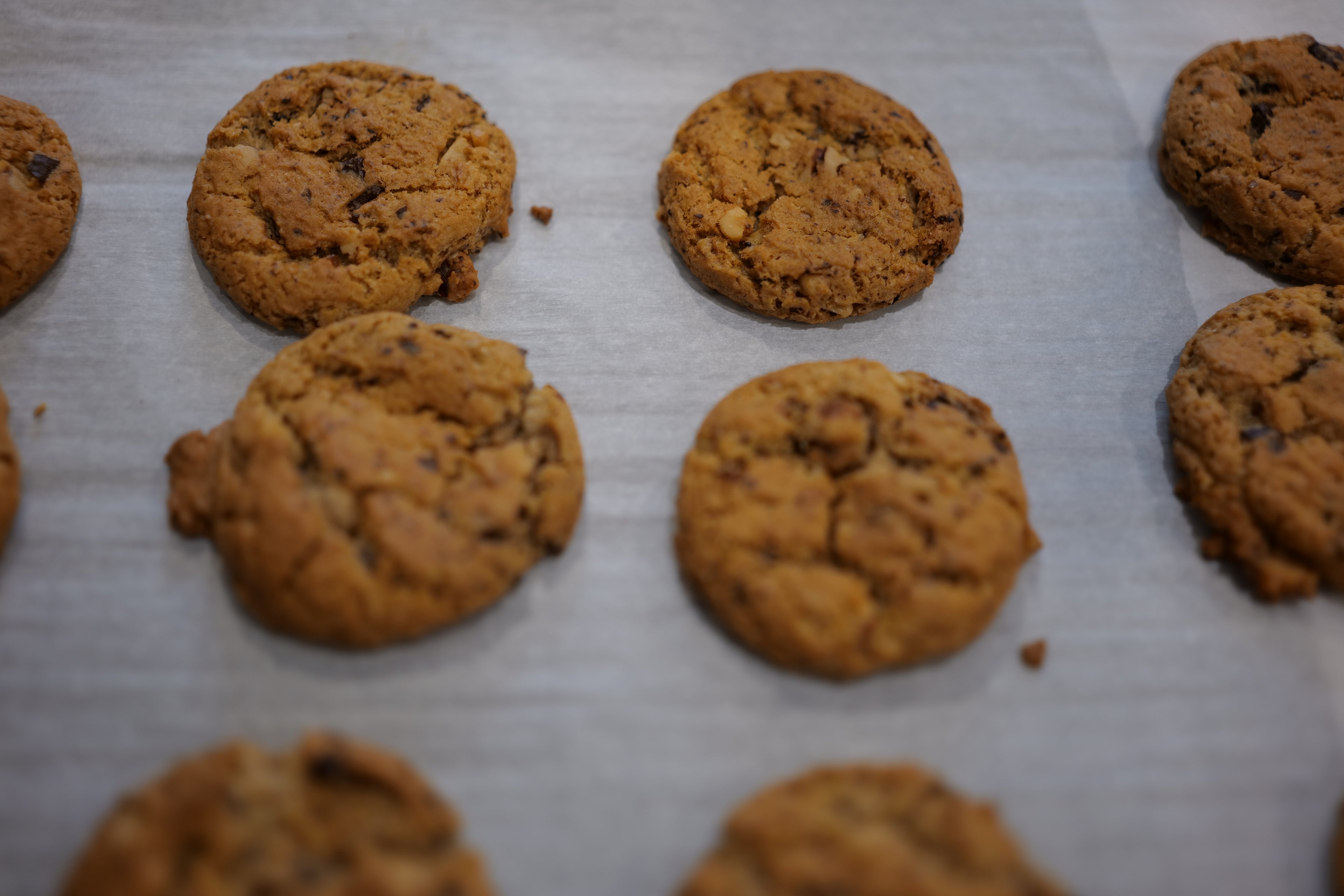 Cookies on a baking sheet with a white paper background